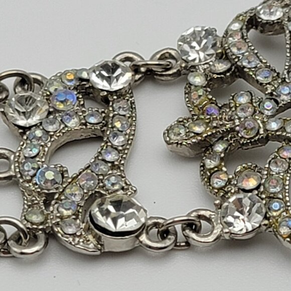 VCLM Aurora Borealis Crystal Chain Bracelet Silver-Tone Floral 8" Lobster Clasp - Picture 6 of 12